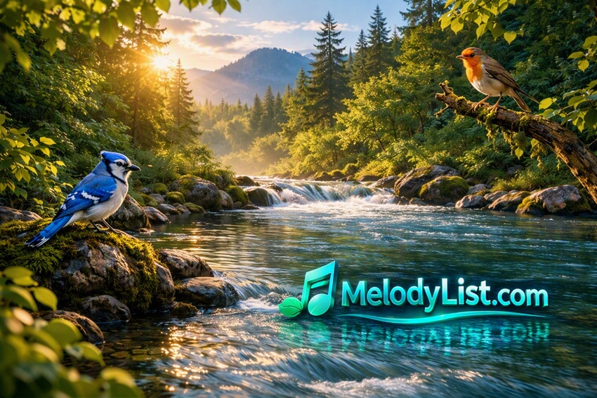 Forest river nature sounds with birds | MelodyList.com